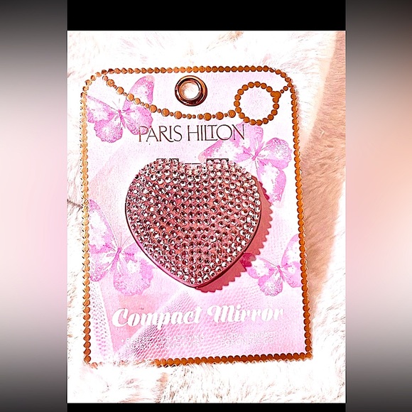 Paris Hilton Pink Rhinestone Heart Shaped Compact Mirror - Picture 3 of 4